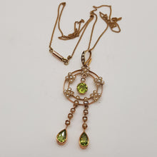 Load image into Gallery viewer, Antique 9ct Gold Peridot and Split Pearl Pendant
