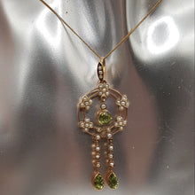 Load image into Gallery viewer, Antique 9ct Gold Peridot and Split Pearl Pendant
