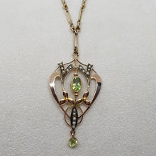 Load image into Gallery viewer, Antique 9ct Gold Peridot Split Pearl Lavalier Pendant
