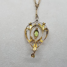 Load image into Gallery viewer, Antique 9ct Gold Peridot Split Pearl Lavalier Pendant
