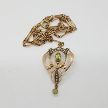 Load image into Gallery viewer, Antique 9ct Gold Peridot Split Pearl Lavalier Pendant
