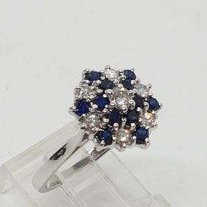 Vintage 18ct Gold Sapphire Diamond Cluster Ring