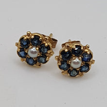 Load image into Gallery viewer, Vintage 9ct Gold Sapphire and Pearl Stud Earrings
