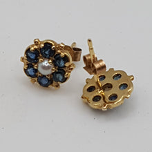 Load image into Gallery viewer, Vintage 9ct Gold Sapphire and Pearl Stud Earrings
