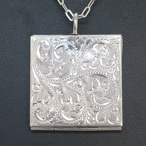 Vintage Sterling Silver Square Locket Pendant