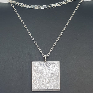 Vintage Sterling Silver Square Locket Pendant