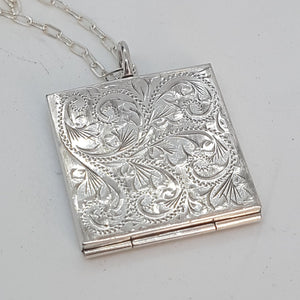 Vintage Sterling Silver Square Locket Pendant