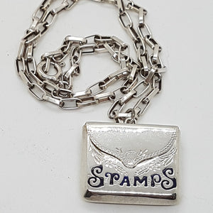 Sterling Silver  Enamel Stamp Holder Locket and Chain Pendant