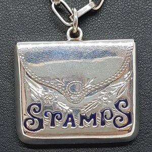 Sterling Silver  Enamel Stamp Holder Locket and Chain Pendant