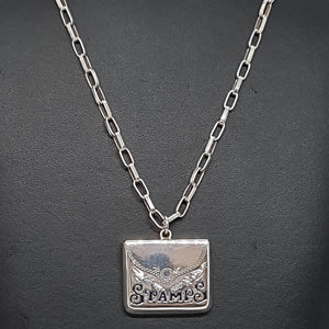 Sterling Silver  Enamel Stamp Holder Locket and Chain Pendant