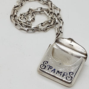 Sterling Silver  Enamel Stamp Holder Locket and Chain Pendant