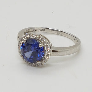 Sterling Silver Tanzanite and White CZ Ring