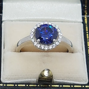 Sterling Silver Tanzanite and White CZ Ring