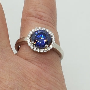 Sterling Silver Tanzanite and White CZ Ring