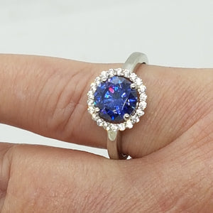 Sterling Silver Tanzanite and White CZ Ring