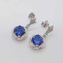 Load image into Gallery viewer, Sterling Silver Tanzanite and White CZ Drop Earrings
