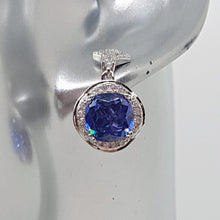 Load image into Gallery viewer, Sterling Silver Tanzanite and White CZ Drop Earrings
