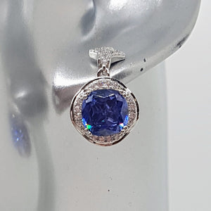 Sterling Silver Tanzanite and White CZ Drop Earrings