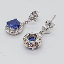 Load image into Gallery viewer, Sterling Silver Tanzanite and White CZ Drop Earrings
