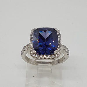 Sterling Silver Tanzanite and White CZ Ring