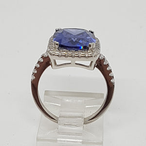 Sterling Silver Tanzanite and White CZ Ring