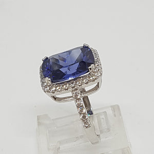 Sterling Silver Tanzanite and White CZ Ring