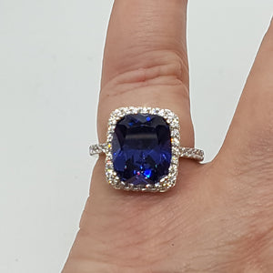 Sterling Silver Tanzanite and White CZ Ring