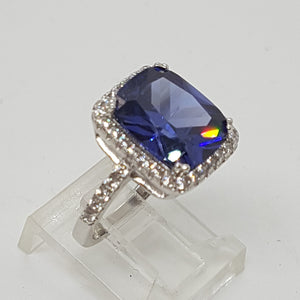 Sterling Silver Tanzanite and White CZ Ring