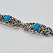 Load image into Gallery viewer, Sterling Silver Marcasite and Turquoise Bracelet
