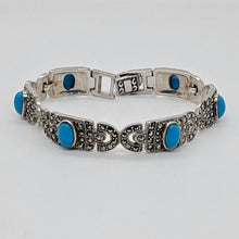 Load image into Gallery viewer, Sterling Silver Marcasite and Turquoise Bracelet
