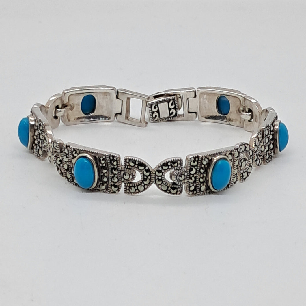 Sterling Silver Marcasite and Turquoise Bracelet