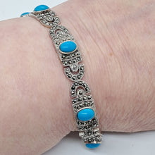 Load image into Gallery viewer, Sterling Silver Marcasite and Turquoise Bracelet
