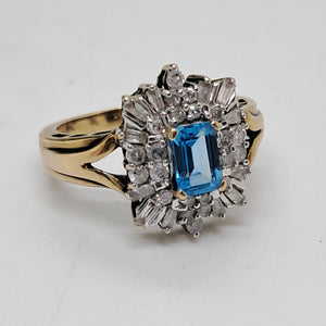 Vintage 9ct Gold Blue Tourmaline and Diamond Dress Ring