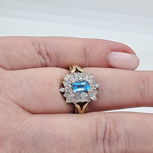Vintage 9ct Gold Blue Tourmaline and Diamond Dress Ring