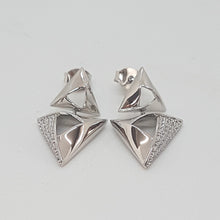 Load image into Gallery viewer, Sterling Silver and CZ Double Triangle Drop Earrings
