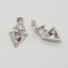 Load image into Gallery viewer, Sterling Silver and CZ Double Triangle Drop Earrings
