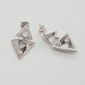 Sterling Silver and CZ Double Triangle Drop Earrings