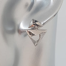 Load image into Gallery viewer, Sterling Silver and CZ Double Triangle Drop Earrings
