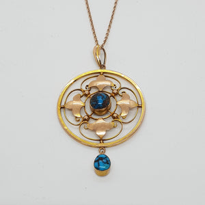 Antique 9ct Gold Turquoise Pendant and Chain