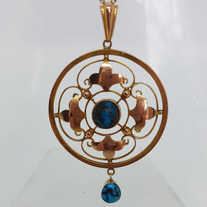 Antique 9ct Gold Turquoise Pendant and Chain