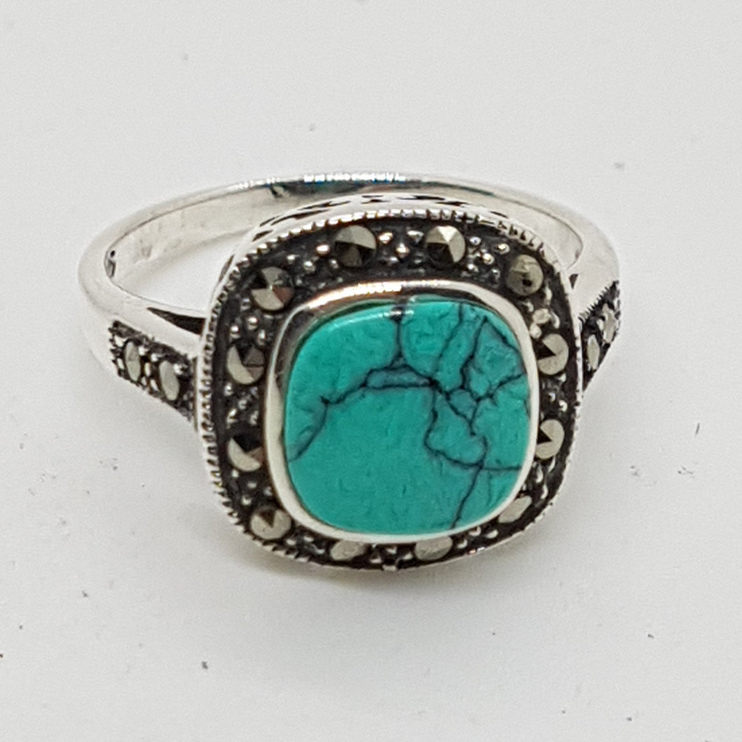 Sterling Silver Turquoise Marcasite Ring