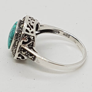 Sterling Silver Turquoise Marcasite Ring