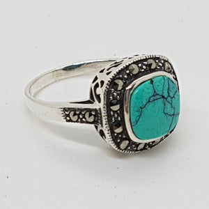 Sterling Silver Turquoise Marcasite Ring