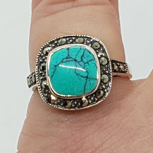 Sterling Silver Turquoise Marcasite Ring