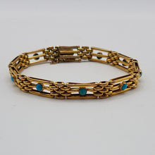 Load image into Gallery viewer, Antique 9ct Gold and Persian Turquoise Gate Bracelet
