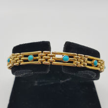 Load image into Gallery viewer, Antique 9ct Gold and Persian Turquoise Gate Bracelet
