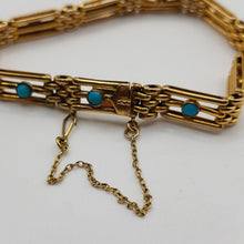 Load image into Gallery viewer, Antique 9ct Gold and Persian Turquoise Gate Bracelet
