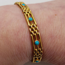 Load image into Gallery viewer, Antique 9ct Gold and Persian Turquoise Gate Bracelet
