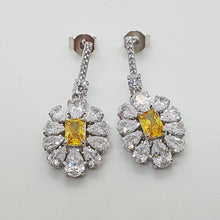 Load image into Gallery viewer, Sterling Silver Yellow Sapphire and White CZ Drop Earrings
