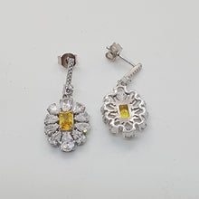 Load image into Gallery viewer, Sterling Silver Yellow Sapphire and White CZ Drop Earrings
